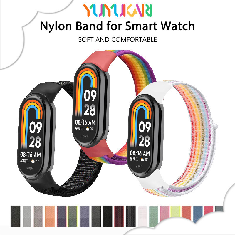 สายรัดไนลอนหลองกีฬาสำหรับ for Mi Band 10/9/8 NFC อุปกรณ์เสริมสายพานปรับได้อ่อนสำหรับ for Smartwatch Xiaomi Band 10/9/8