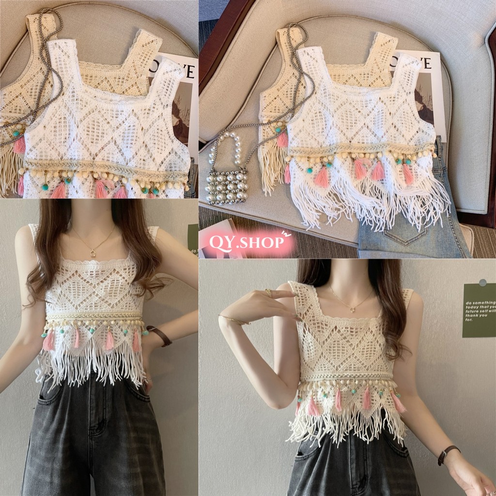 QY.Shop⭐️สินค้าราคาพิเศษ⭐️​พร้อมส่ง เสื้อถักไหมพรม คาวาอี้น่ารัก สไตล์โบฮีเมี่ยน ปลายปล่อย สีพาสเทลคาวาอี้ "CX00827"