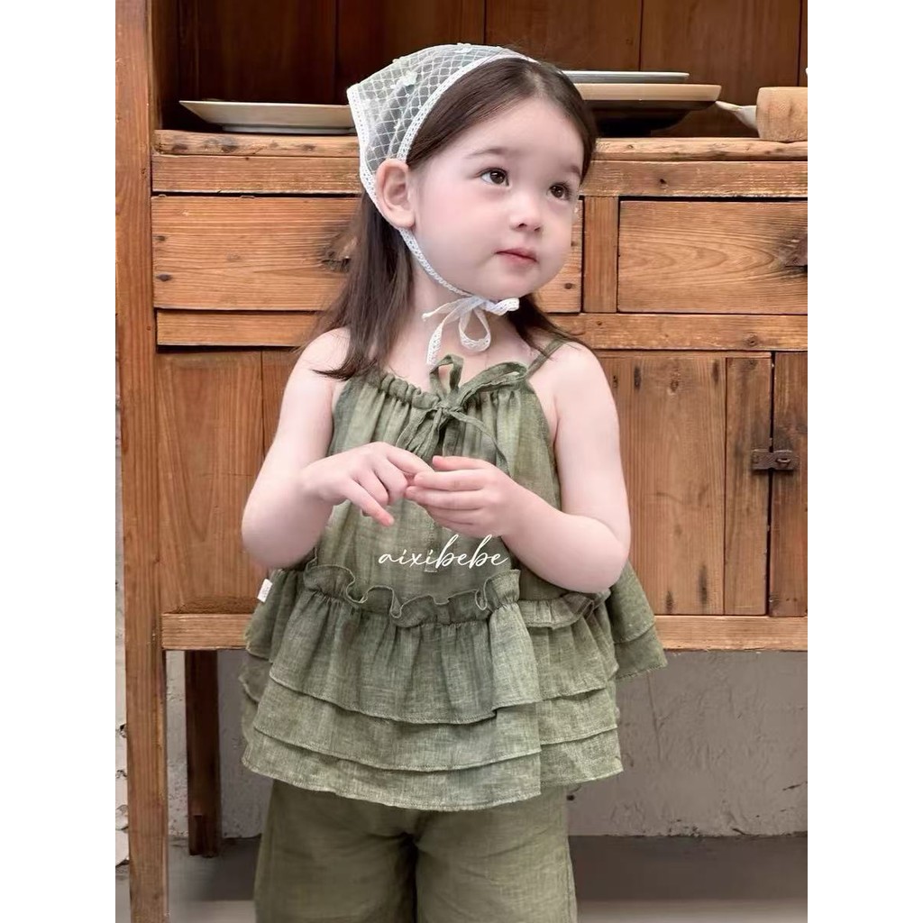 สาวฤดูร้อนสูทแฟชั่นที่ไม่ซ้ํากันที่สวยงามสไตล์โมริเด็กที่สวยงามเด็กทารกฤดูร้อนเสื้อผ้า สายรัด กางเกงชุดสองชิ้น - รูปที่ 7