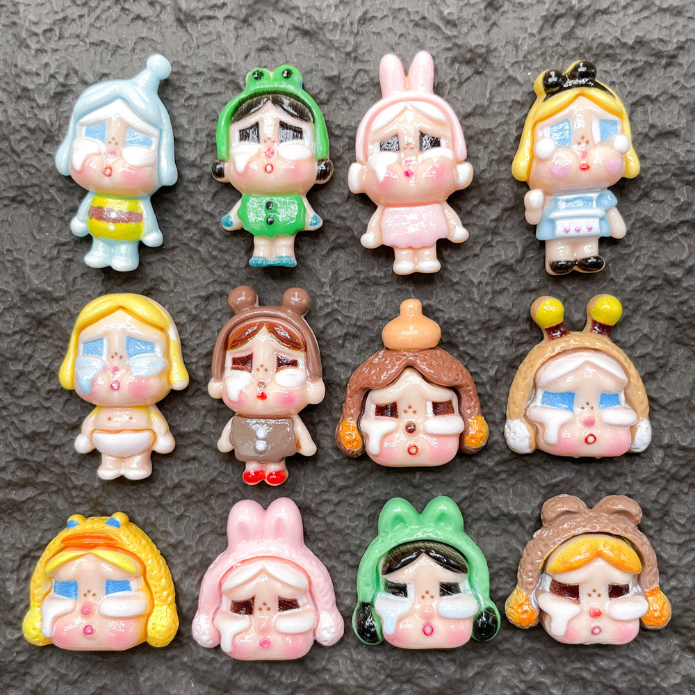 12 ชิ้น Cry Girl Animal Design เรซิ่น Charms สําหรับ DIY (2-117)