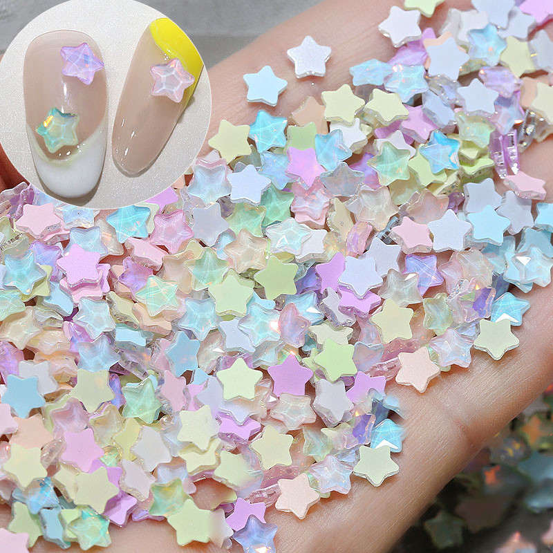 100PCS น่ารัก Mini Mocha สี Star แบนกลับแก้วคริสตัลเล็บ Rhinestone DIY ตกแต่งเล็บ