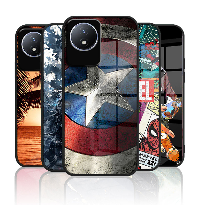 ปลอกแก้วสําหรับ Vivo Y02 Y02a Y02t Y11 (2023) เคสกระจกคุณภาพสูงฝาหลังแข็งขอบซิลิคอนอ่อน