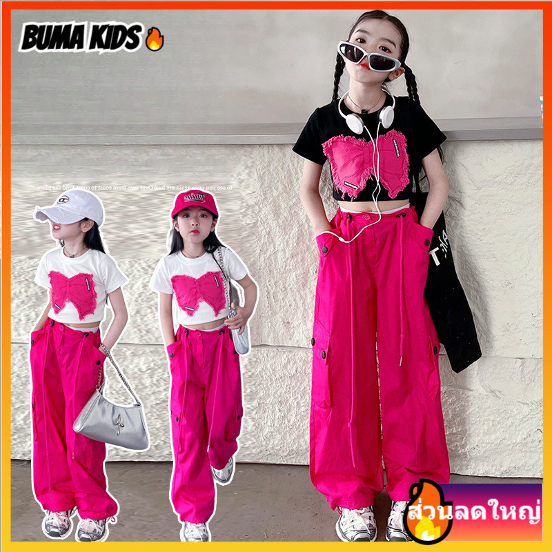 BUMA KIDS🔥Fried Street Girls Jazz Dance Street Dance Tide Wear Korean Edition Childrens Wear Bow Sho