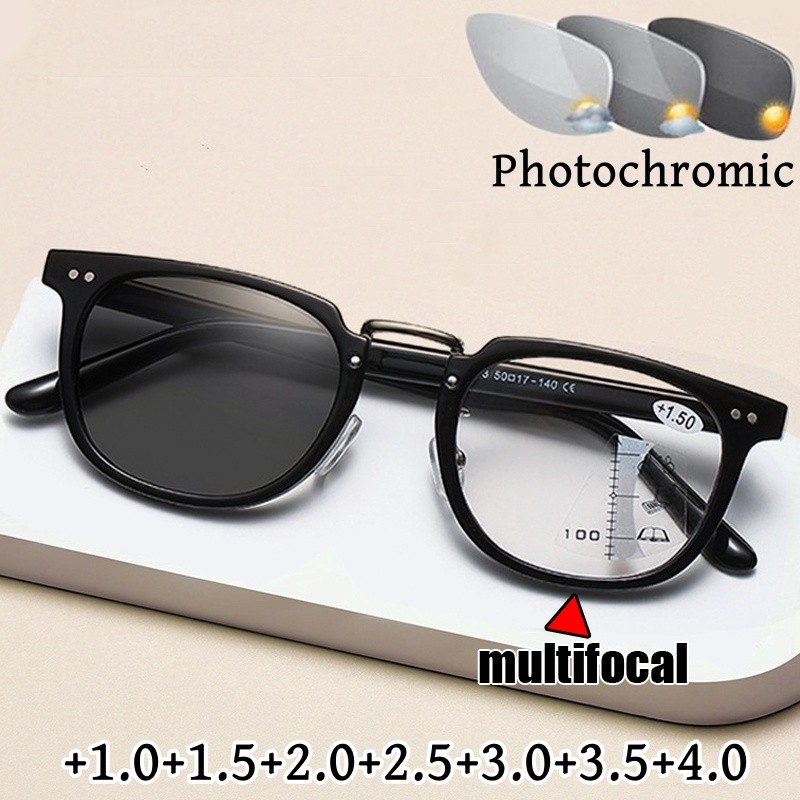 Unisex ธุรกิจผู้ชาย Progressive Multifocal แว่นตาสายตายาวสมาร์ท Photochromic แว่นตาอ่านหนังสือสําเร็จรูป Bifocal แว่นตา