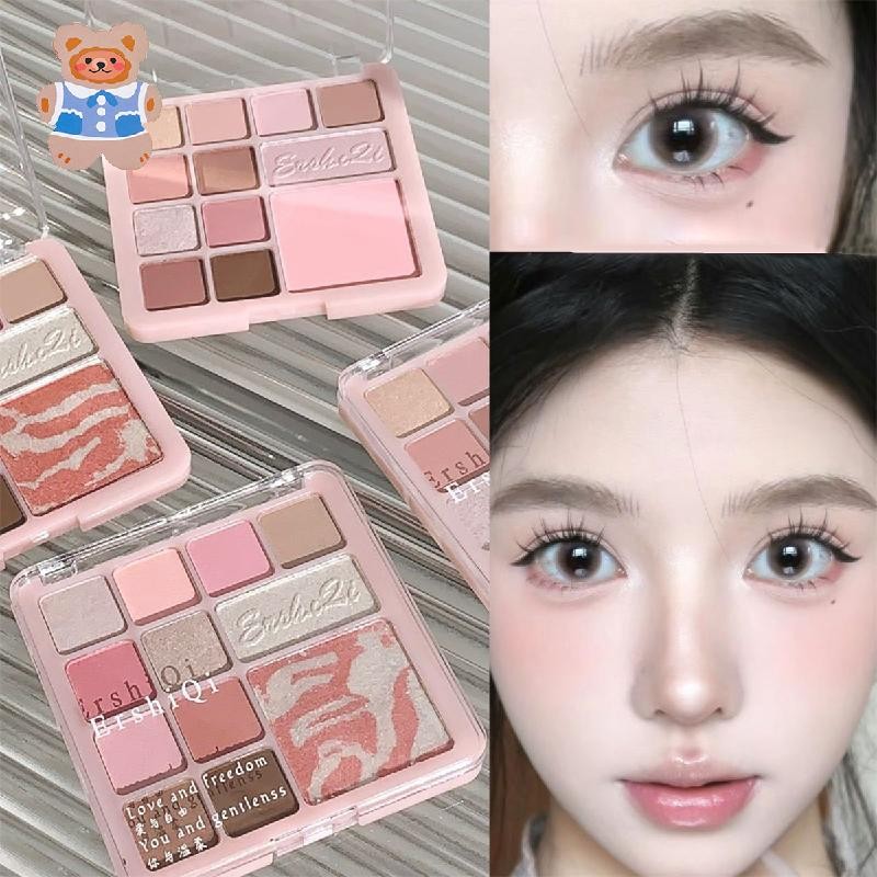 [CRS]All In One Palette Pearly Matte Eyeshadow 12 สี Fine Shimmer Highlight Rose Pink Blush Eye Pigment กันน้ําเครื่องสําอางเกาหลี