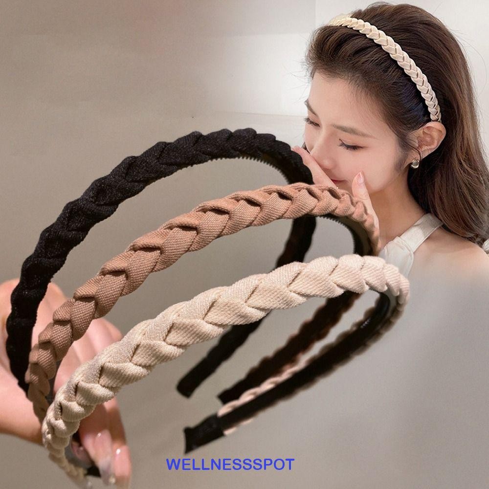 Wellnessspot ทอผ้าผม Hoop, Twist ที่คาดผมถักกันลื่น, แฟชั่นไขลาน Cross Simple Hairbands Bezel Party