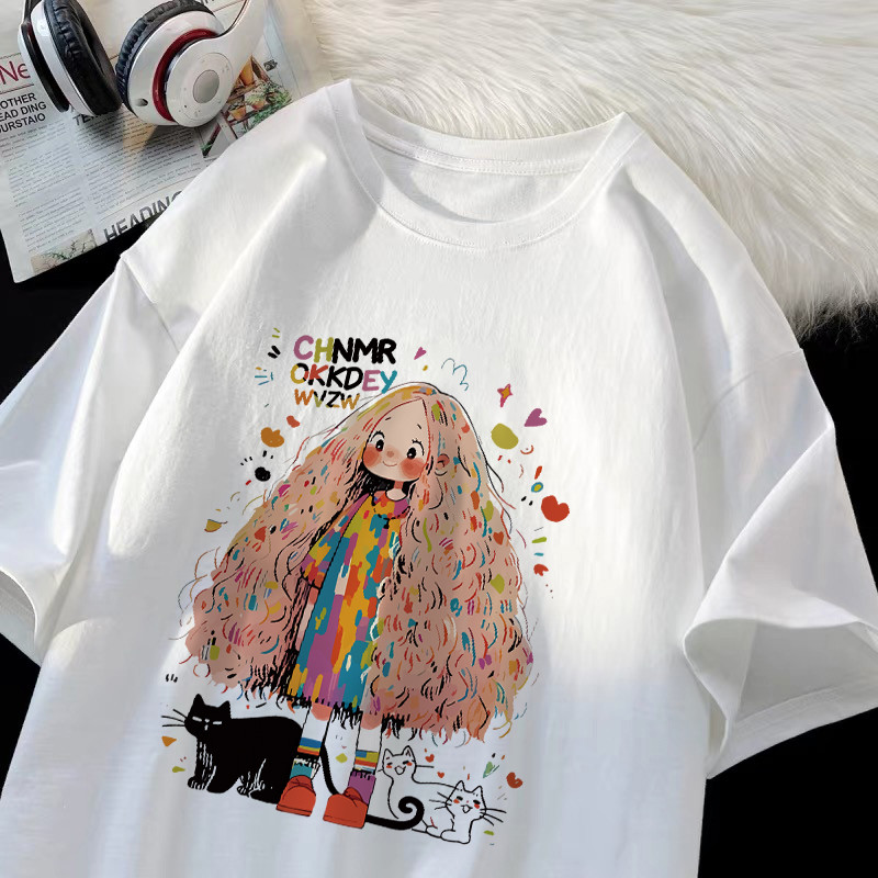 Pofloret เสื้อวินเทจผู้หญิง cotton100 สีดําเข้ม สไตล์ฮิปฮอป ส่งไวจากไทย #I002862