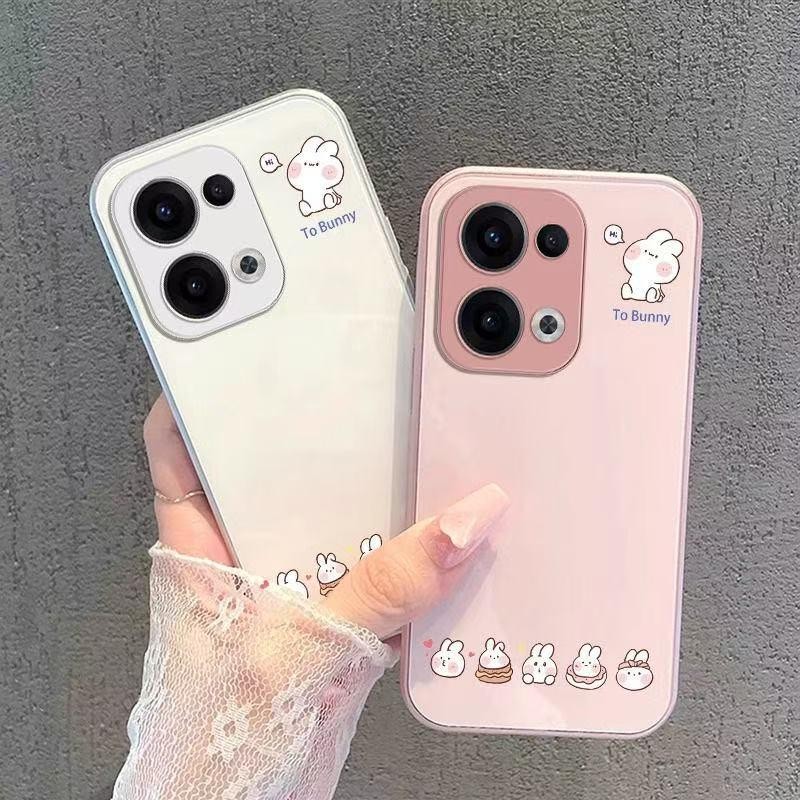สําหรับ OPPO Reno 14 Pro 13 13F 5G กรณี OPPO Reno13 Pro 5G กรณีหรูหรา Liquid Glass กันกระแทกกล้อง Protector เคสโทรศัพท์น่ารักการ์ตูนกระต่ายกรณี
