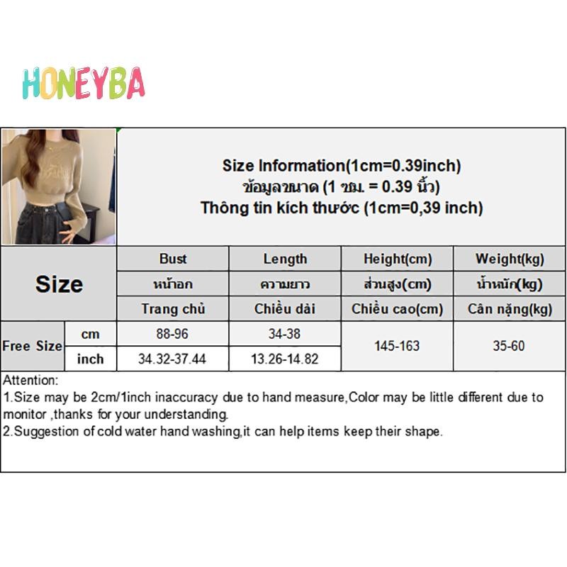 <ฮันนี่บา> ฤดูใบไม้ร่วงผู้หญิงจดหมายเย็บปักถักร้อยรอบคอแขนยาวหลวมเซ็กซี่สั้นถักเสื้อกันหนาว ดี - รูปที่ 3