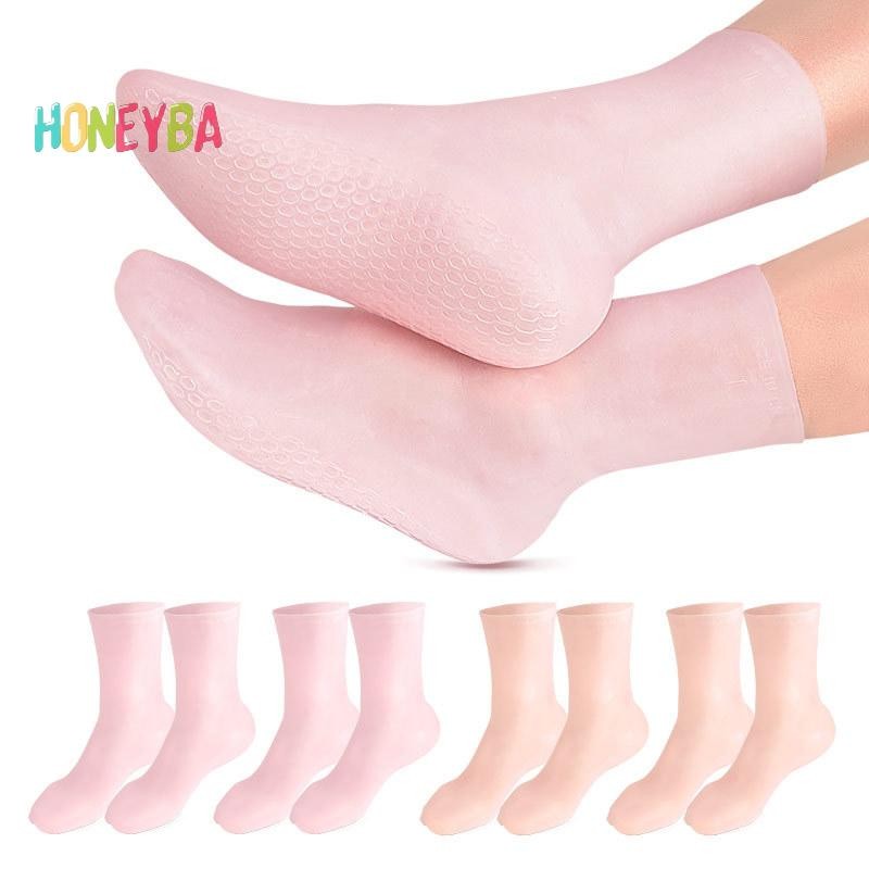 Honeyba 1 คู่ ถุงเท้าซิลิโคนเจลให้ความชุ่มชื้น ดูแลส้นเท้า ป้องกันการแตกร้าว สําหรับใช้ในบ้าน