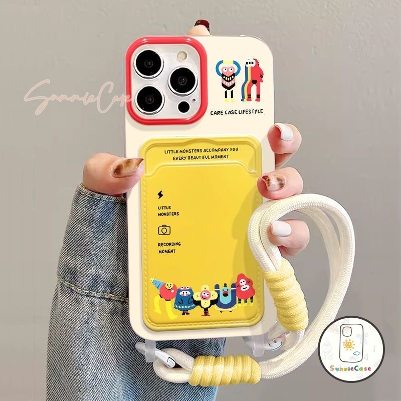 น่ารัก เซซามีสตรีท เคสไอโฟน12 สำหรับ IPhone 13 15 11 14 16 12 Pro Max 8Plus 7Plus X XS Max 7 8 15 Plus SE สายสะพาย เคส