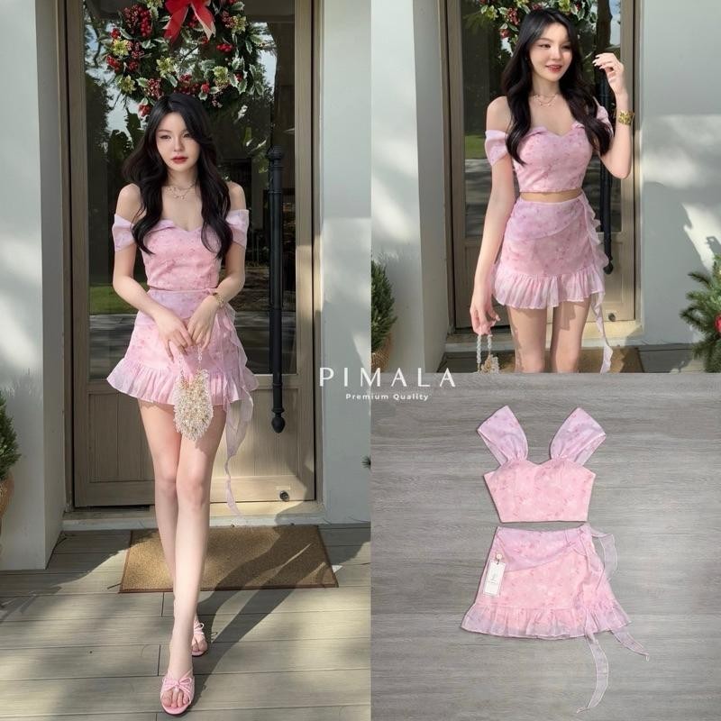 PD (พร้อมส่ง) Pimala159 Set ชุดเซ็ทเสื้อ + กระโปรงสั้นแต่งระบายซับในกางเกง สำหรับผู้หญิง  PD.shop