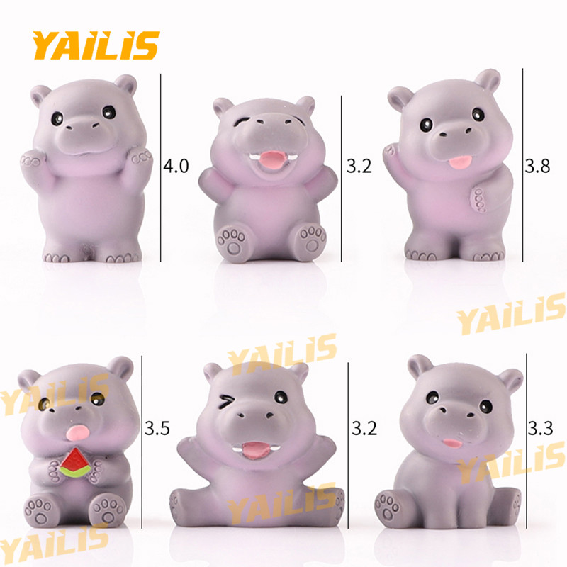 YAiLiS ตุ๊กตาฮิปโปโปเตมัส 6 ตัว แถมกาวติด ตกแต่งวางโชว์สะสมข โมเดลฟิกเกอร์ - รูปที่ 4