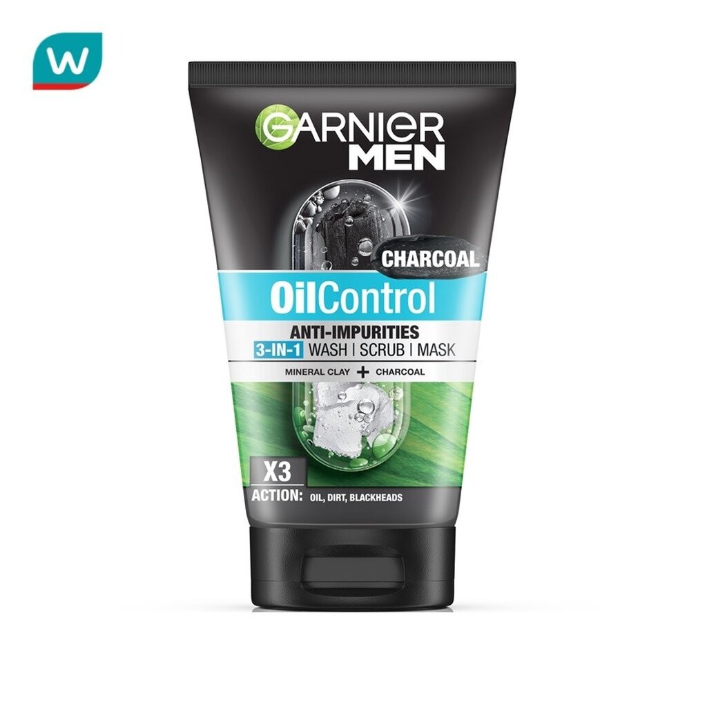 Garnier Men การ์นิเย่ เมน สครับ มาสก์ ออย คอนโทรล แอนตี้-อิมพูริตี้ 3-อิน-1 วอช 100 มล.