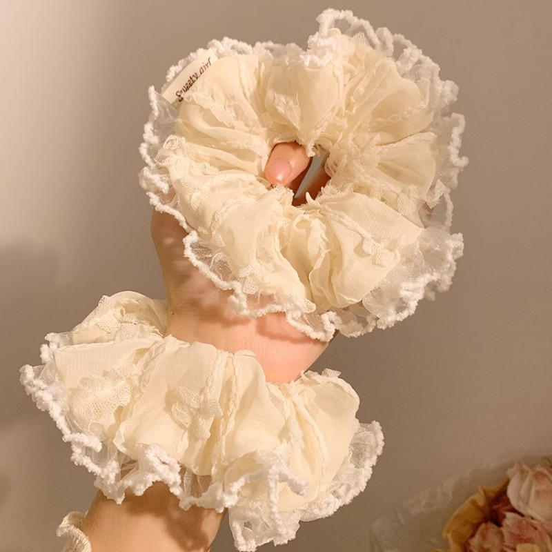 1 ชิ้นขนาดใหญ่ลูกไม้สีขาวบริสุทธิ์ Bowknot เชือกผมผมผูก Scrunchies เครื่องประดับผม