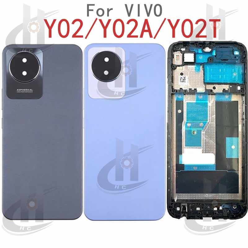 สําหรับ VIVO Y02 / Y02A / Y02T / V2254 / V2252 / V2234 ฝาหลังแบตเตอรี่ที่อยู่อาศัยกรอบกลาง + ปุ่ม + กรอบด้านหน้า LCD + เลนส์กล้อง