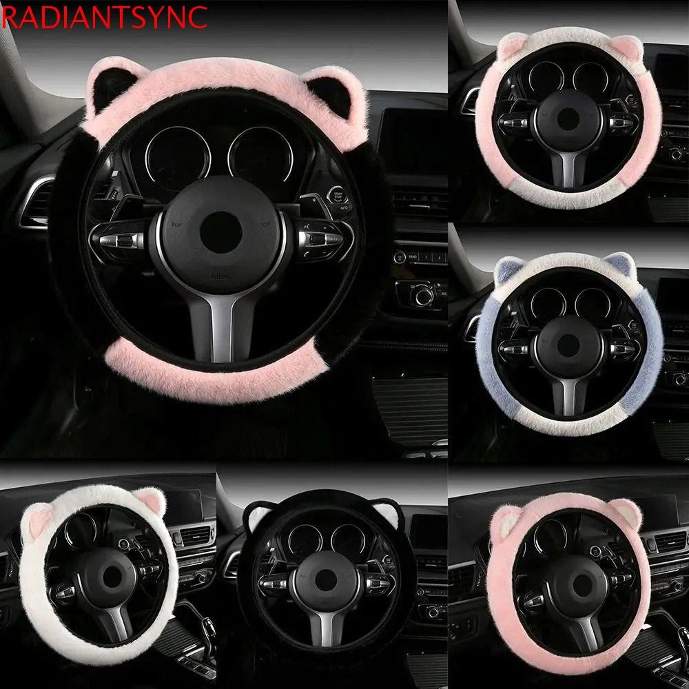 Radiantsync หูแมวพวงมาลัยตุ๊กตาอบอุ่นกันลื่นน่ารักตุ๊กตานุ่มสบายเย็นหลักฐานพวงมาลัยกรณีฤดูหนาว