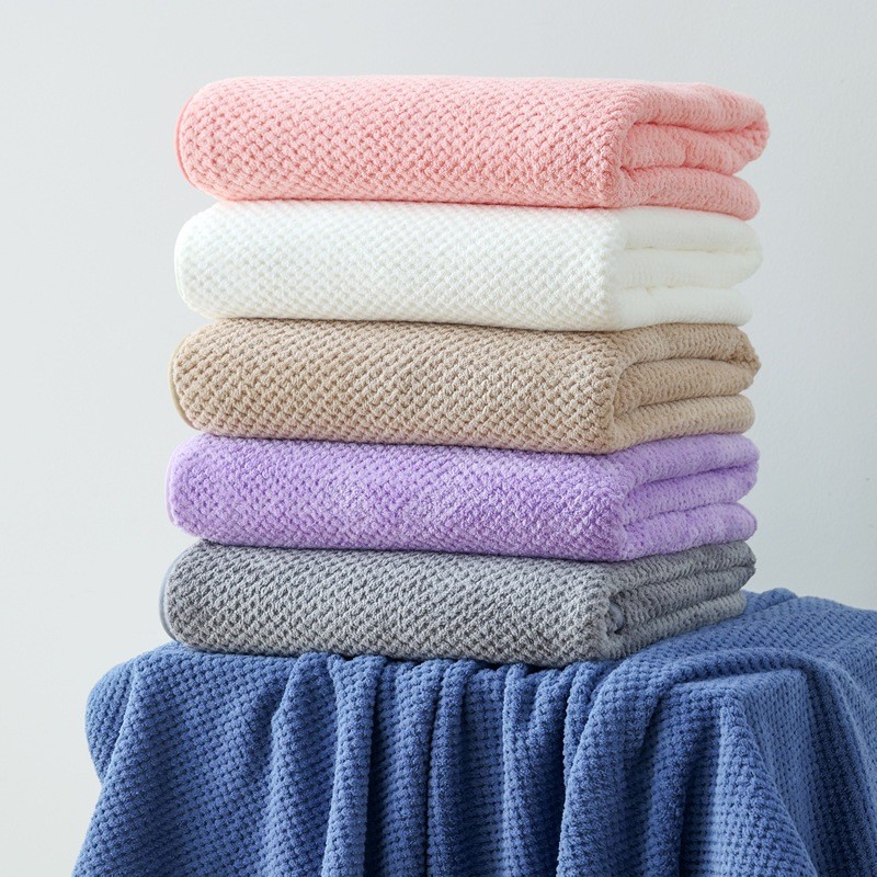 YJB-02 【ขนาด170x90ซม.】ผ้าเช็ดตัว ผ้าขนหนูรังผึ้ง สาเก สามารถใส่อาบน้ำได้ สีพื้น นุ่มไม่บาดผิว สำหรับ