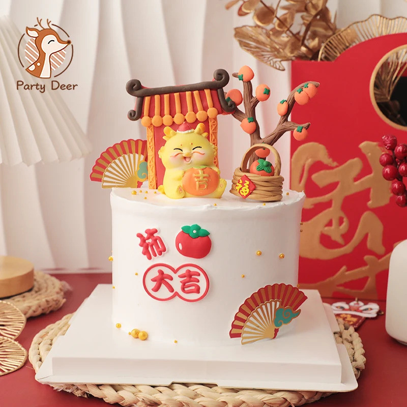 Spring Festival Cake Topper Chinese Style Dragon New Year Cake Decoration for Kids 1st Birthday Part