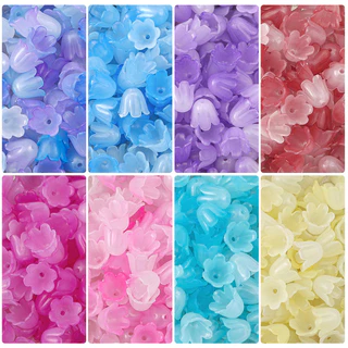 100 ชิ้น/ถุง 10x8 มม.อะคริลิค Windbell ลูกปัด Morning Glory ดอกไม้ลูกปัด Charms สําหรับต่างหูสร้อยข้อมือ DIY เครื่องประดับหัตถกรรมทํา