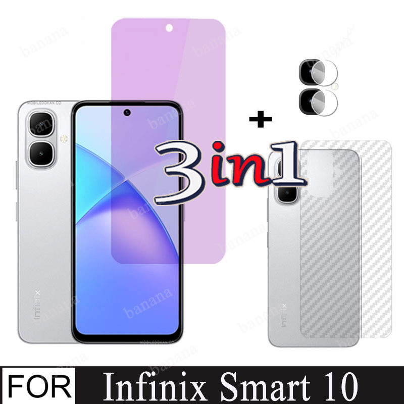 3 in 1 กระจกนิรภัยสําหรับ Infinix Smart 10 ป้องกันหน้าจอสําหรับ Infinix Smart10 X6725 Anti Blue Light Ray กระจกนิรภัยป้องกันตาป้องกันหน้าจอฟิล์มแก้ว