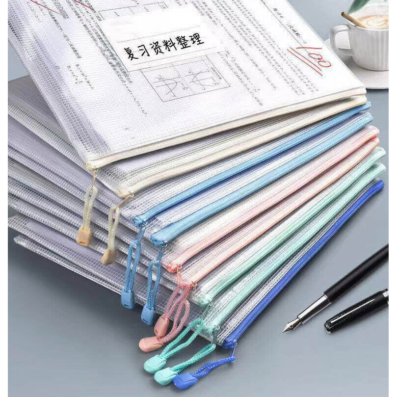 BUJOY แฟ้มซองซิปใส่เอกสารกันน้ำpvc แฟ้มตะข่าย แฟ้มซองซิป A4 ตาข่ายพลาสติกถุงเอกสารแบบกันน้ำ