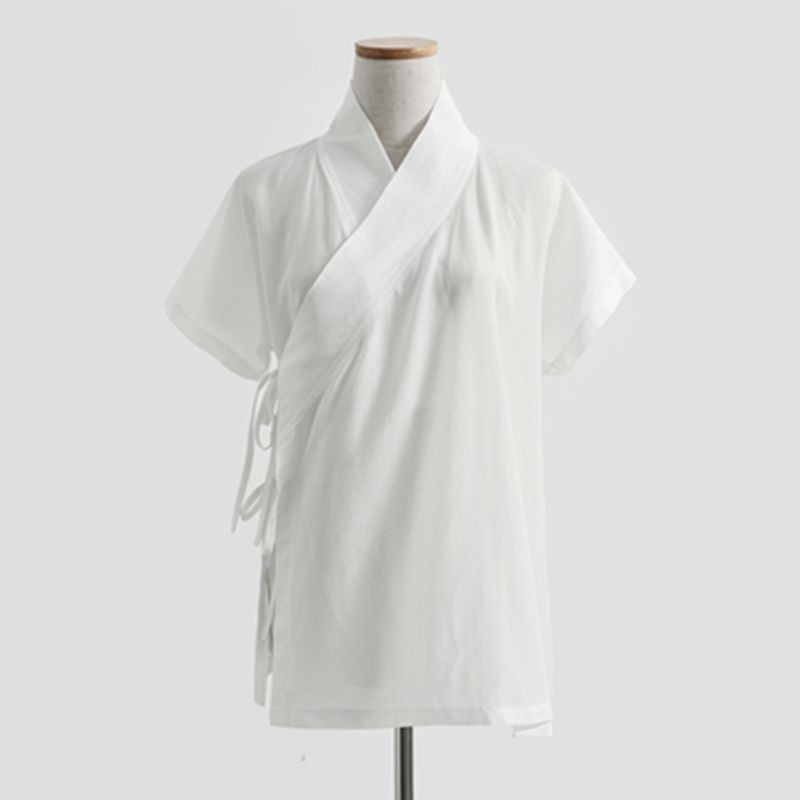 เสื้อแขนสั้น Hanfu สไตล์โบราณ.Cross-Collar แบบซับใน เหมาะสำหรับลัทธิเต๋า