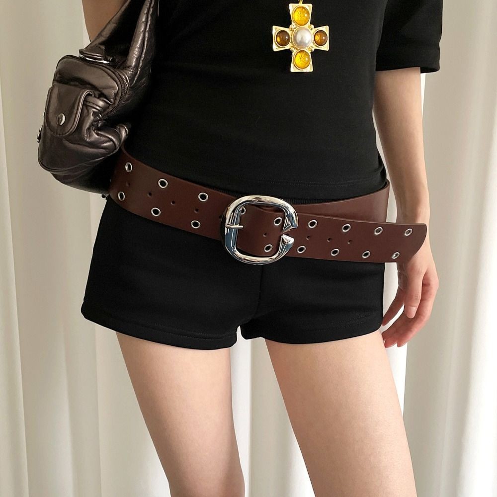 เข็มขัดกว้างสำหรับผู้หญิง แบบวินเทจ หนังคุณภาพดี หัวเข็มขัดโลหะ สไตล์พังค์ เหมาะกับกางเกงยีนส์ - รูปที่ 6