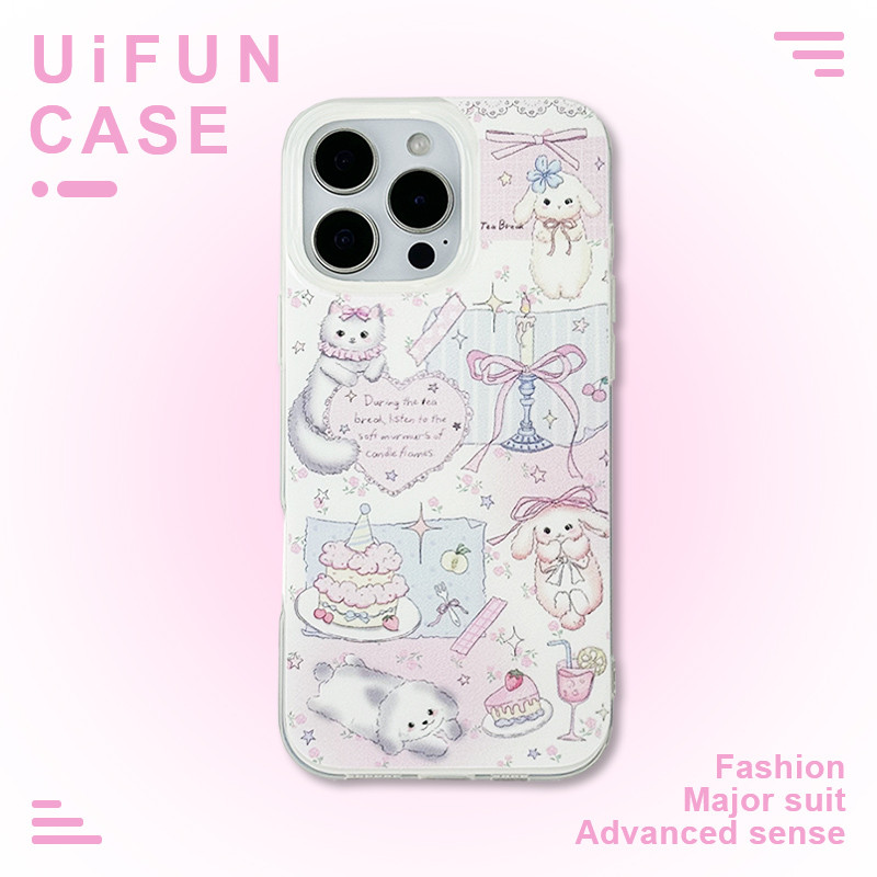 น่ารักเค้ก Bowknot Cat Bunny สุนัขโทรศัพท์มือถือสําหรับ iPhone 16 15 Plus 14 13 12 Pro Max 11 11Promax Anti-scratch IMD โทรศัพท์มือถือปกหลัง Shell ราคา ถูกที่สุด ดีลบีเคเค รูปภาพหลัก