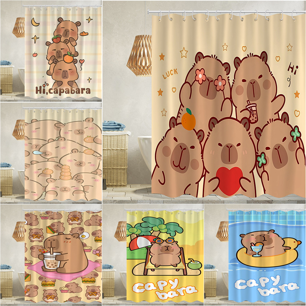 คาปิบาระ โพลีเอสเตอร์ม่านอาบน้ํากันน้ําตกแต่งห้องน้ํา