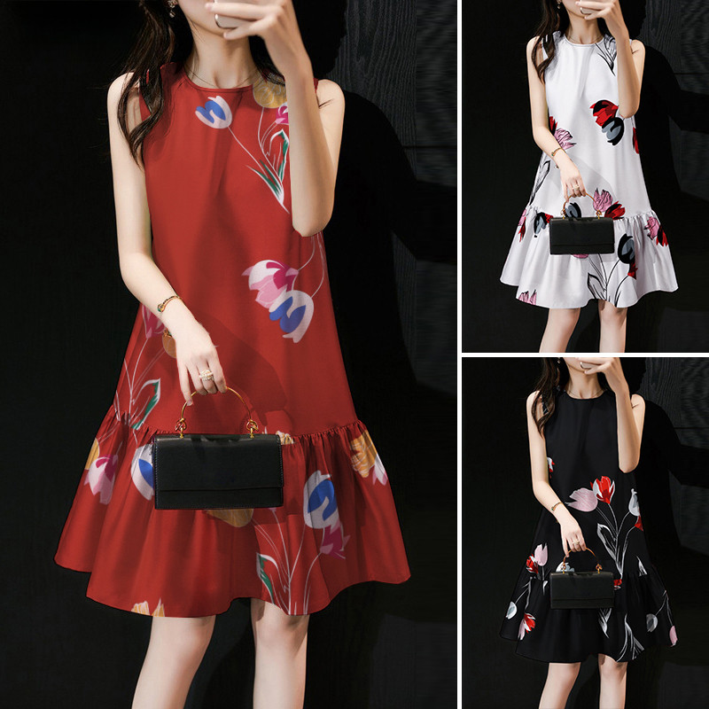 ชุดเดรสผู้หญิงสไตล์เกาหลี แขนกุดคอกลม พิมพ์ลายชุดนางเงือก สไตล์วันหยุดฤดูร้อน - รูปที่ 3