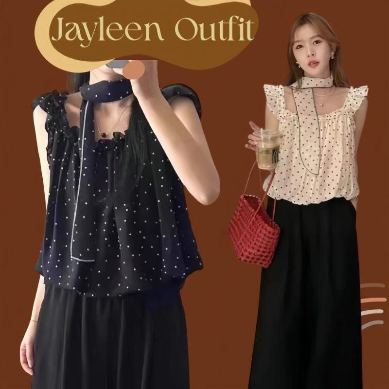 Jayleen Outfit : Toffee เสื้อสายเดี่ยวแต่งริ้วทรงบอลลูน ลาย polkadot 007
