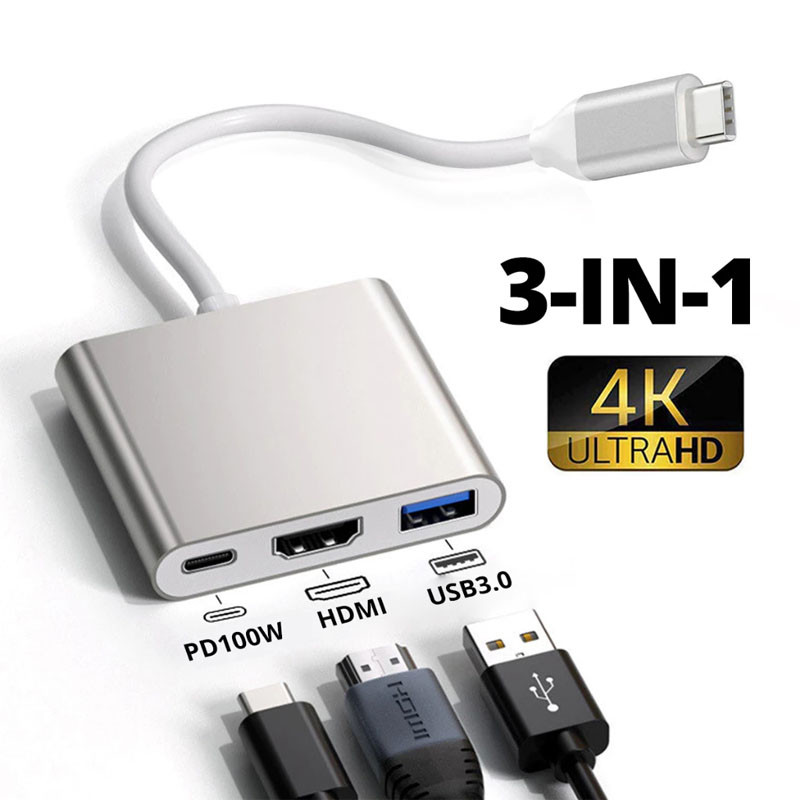 Ankndo ตัวแปลงสายเคเบิล 4K USB-C เป็น HDMI 3-in-1 USB 3.1 อะแดปเตอร์ TypeC เป็น HDMI สําหรับโทรศัพท์มือถือ