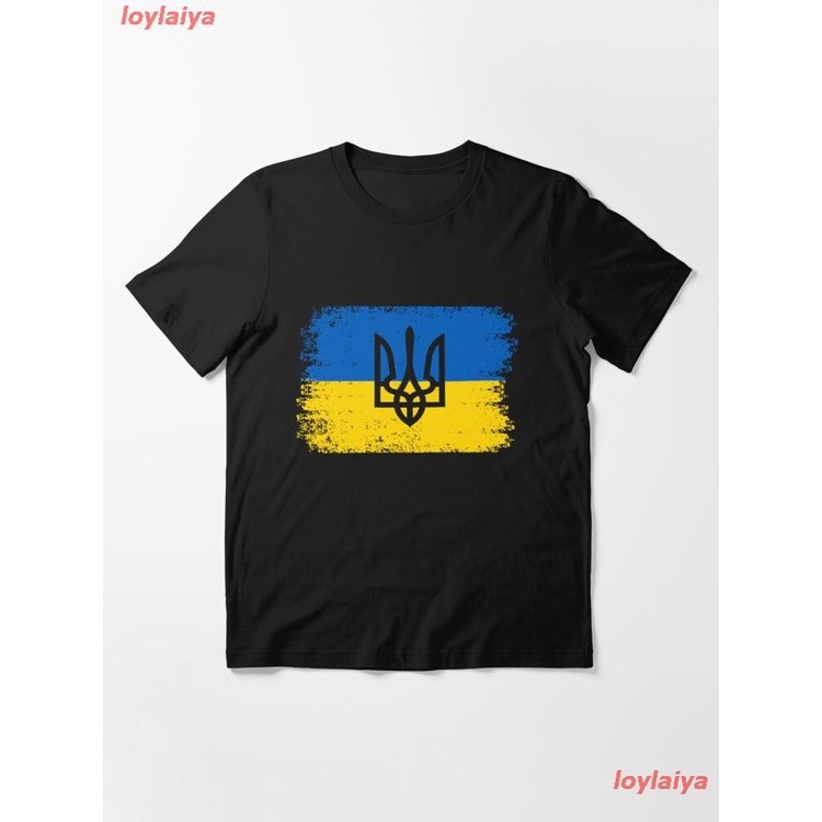Vintage Ukraine Ukrainian National Flag Patriotic Essential T-Shirt เสื้อยืดผู้ชาย ลายการ์ตูนพิมพ์ลา
