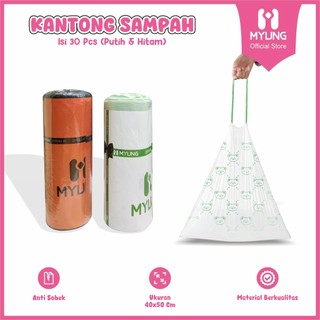 MYUNG Kantong Plastik Sampah Tali Serut 40x50 Cm Isi 30 Pcs Hitam Putih Premium Drawstring Trash Bag