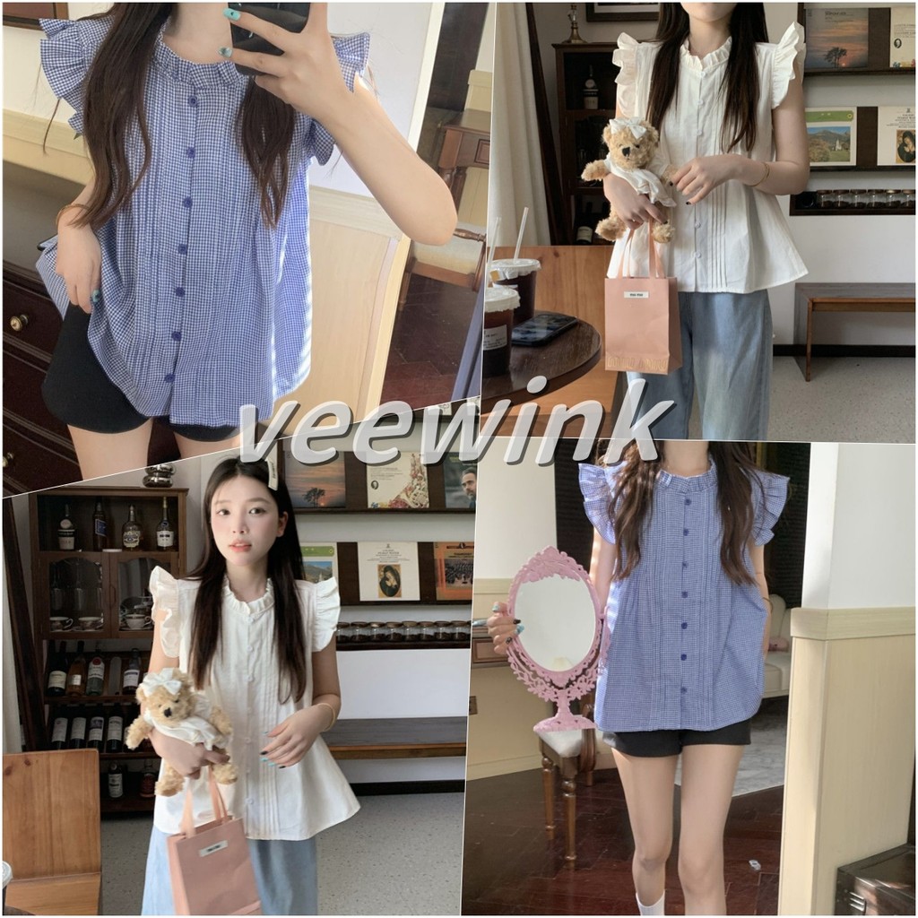 Veewink พร้อมส่งจากกทม เสื้อแขนปีกสไตล์ฝรั่งเศส ใหม่ เนื้อผ้าหลวมสบาย สไตล์เกาหลี ไม่ต้องรีด สวยเซ็กซี่น่ารัก