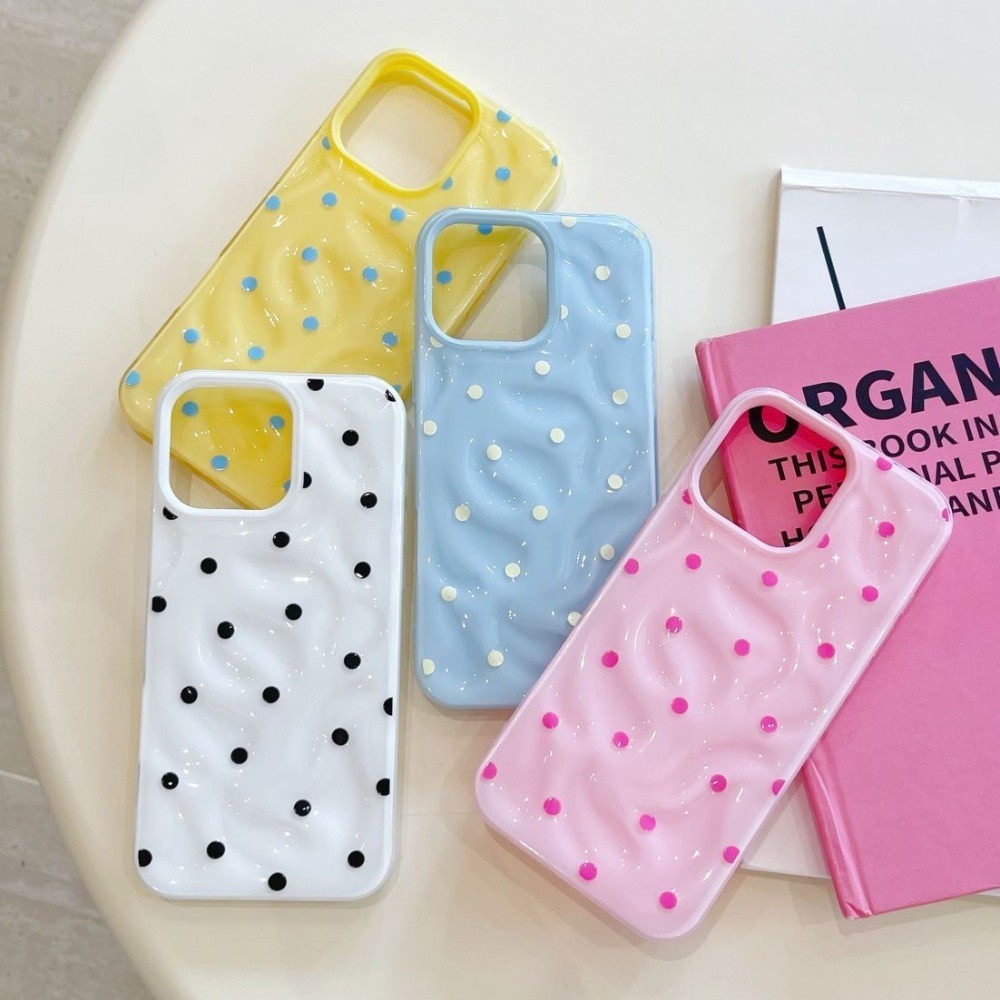 การ์ตูนสี Polka Dots เคสโทรศัพท์สําหรับ IPhone 16 15 13 14 12 11 Pro Max 16 14 15 Plus Wrinkle Glossy Wave Ruffle น้ําซิลิโคนกันกระแทกนุ่ม ราคา ถูกที่สุด ดีลบีเคเค