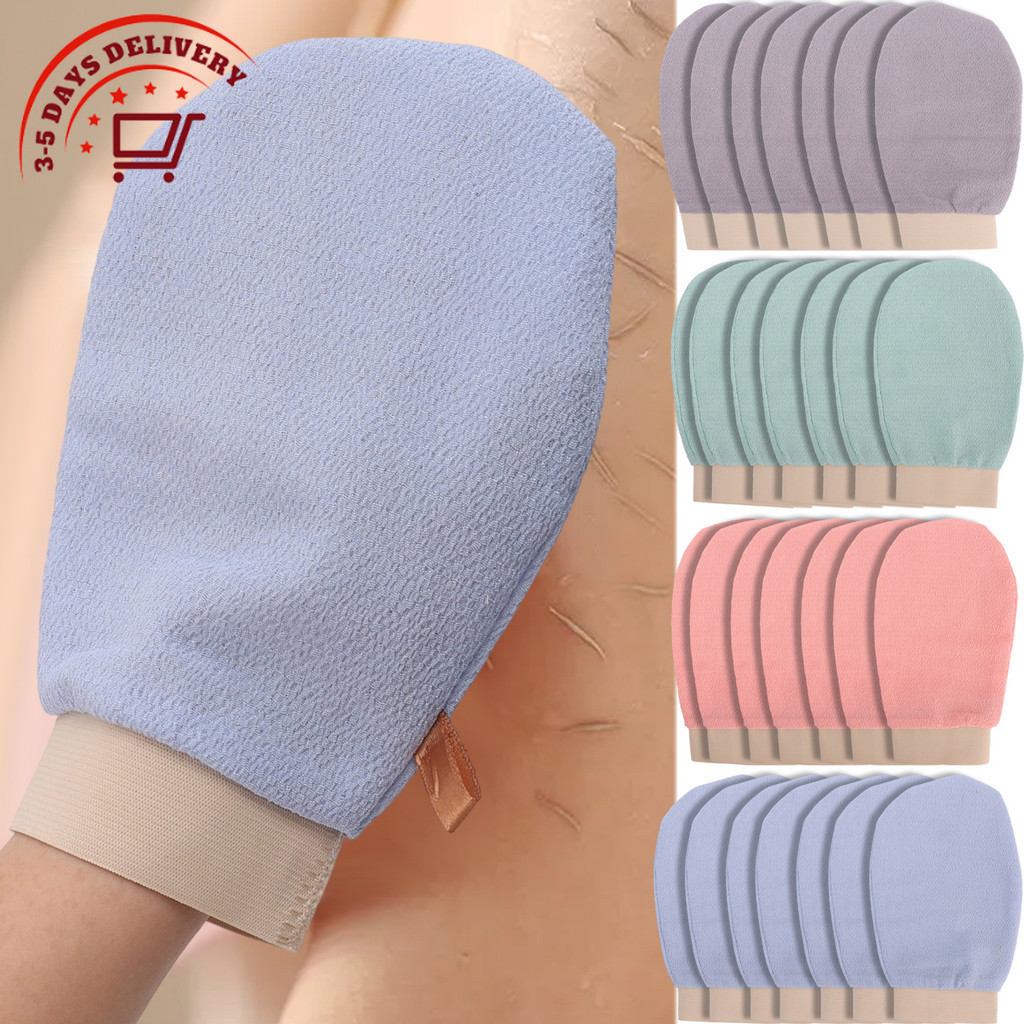 [จัดส่ง 3-5 วัน]ถุงมือขัดผิว 1/2/3 ชิ้นถุงมือขัดผิวสองด้านพร้อมห่วงแขวนผ้าเทอร์รี่และเส้นใยพืชสําหรับอาบน้ํา/สปา, 4 สี (สีชมพู/สีฟ้า/สีเทา/สีฟ้า)