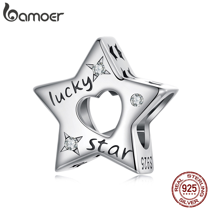Bamoer 925 Sterling Sliver Charm Lucky Star จี้ DIY สําหรับสร้อยข้อมือของขวัญ