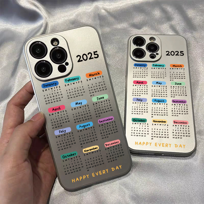 ปฏิทิน 2025 เคส สำหรับ iPhone 13 12 14 11 Pro Max XR X Plus XS SE เคสโทรศัพท์ Electroplated Metal Case น่ารักลายการ์ตูน