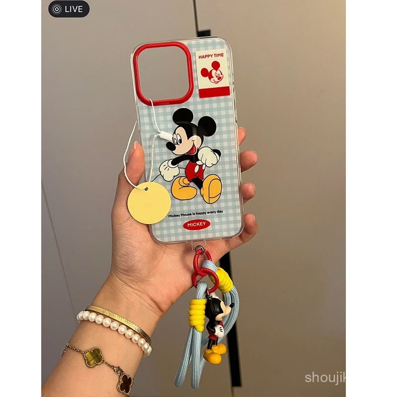 INS สายรัดข้อมือเคสมือถือมิกกี้ iphone15เคสมือถือไอโฟน11/12/13/14Pro/XS/XR/78PLUS เคสมือถือลายการ์ตู