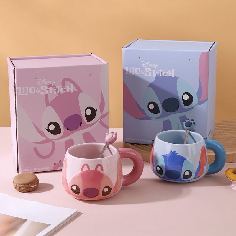 [ส่วนลด] Disney ของแท้แบรนด์ร่วมแก้วเซรามิค Stitch Angel คู่คู่ถ้วยของขวัญวันเกิดของที่ระลึกของขวัญ