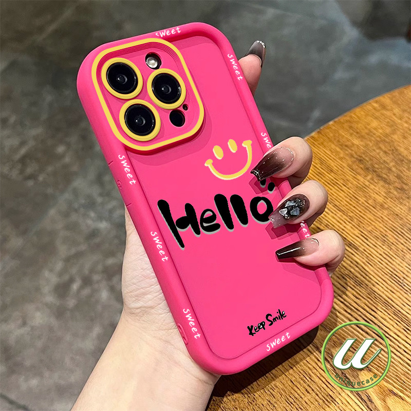 ง่าย ๆ ตัวอักษรภาษาอังกฤษการ์ตูนยิ้มโมจิ เคส IPhone 15 12 16 11 14 13 Pro Max 7Plus XS Max X 8 16 6s 6 7 Plus XR SE 2020