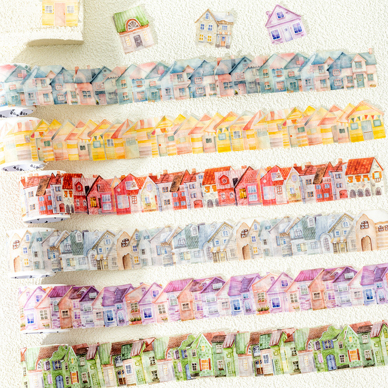 ไดลี่|50 แผ่น Retro House Theme Washi เทป Caimeng Town สติกเกอร์คู่มือภูมิทัศน์ DIY ตกแต่งวัสดุ Collage คู่มือสติกเกอร์เทป