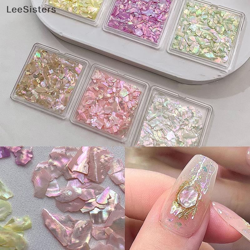Leesisters 1 กล่อง Aurora Shell Flakes Abalone Nails Charms ธรรมชาติไม่สม่ําเสมอ Slice หินเลื่อมตกแต่งเล็บ Salon DIY MY