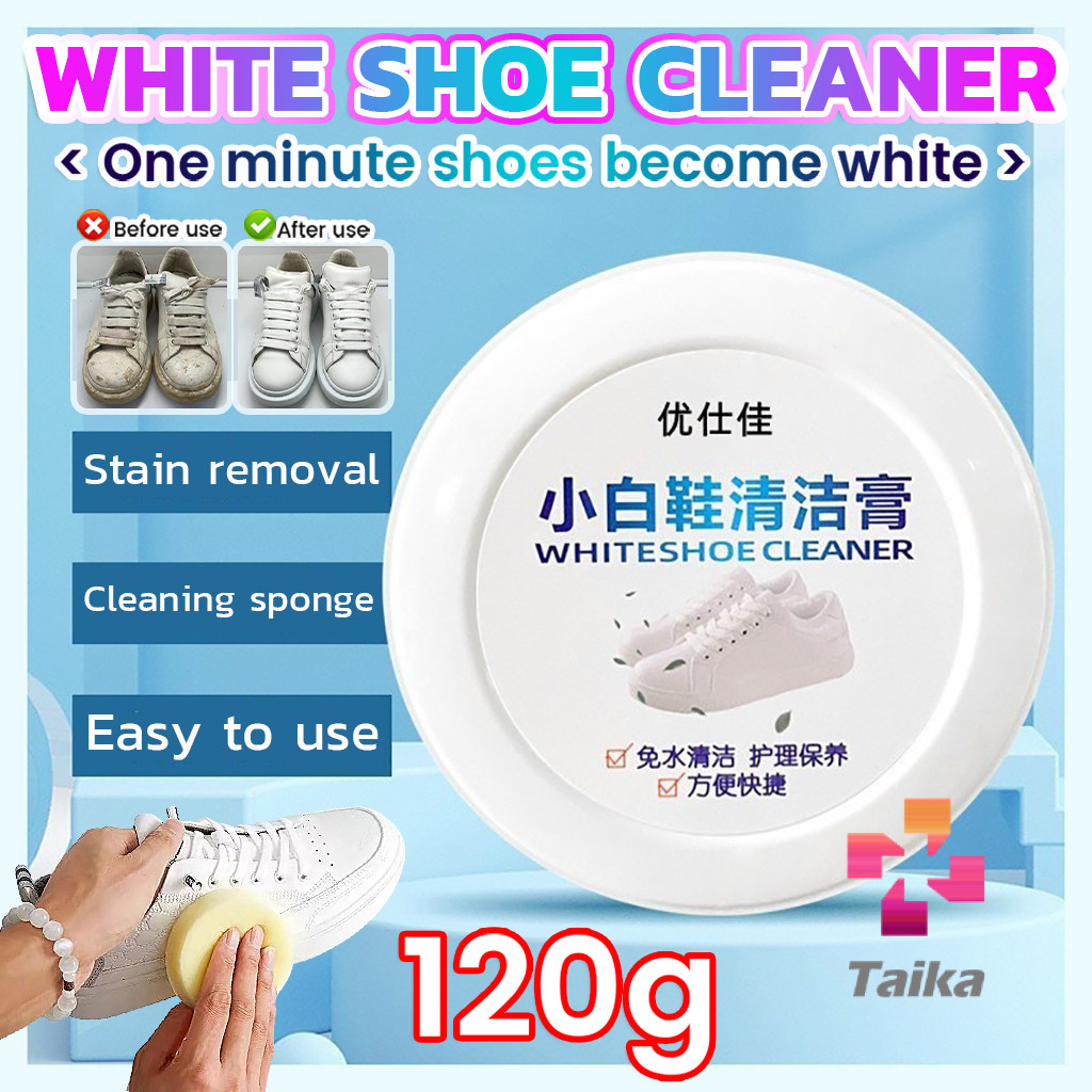 Taika ครีมขัดรองเท้า 120g น้ำยาขัดรองเท้าขาว ไม่ต้องล้าง พร้อมฟองน้ำสำหรับขัด Shoe Cleaning Cream