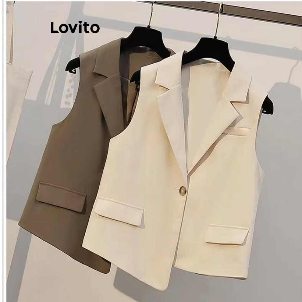 Lovito เสื้อผู้หญิง แขนกุด แบบอสมมาตร สีพื้น สไตล์เซ็กซี่ LNE57270