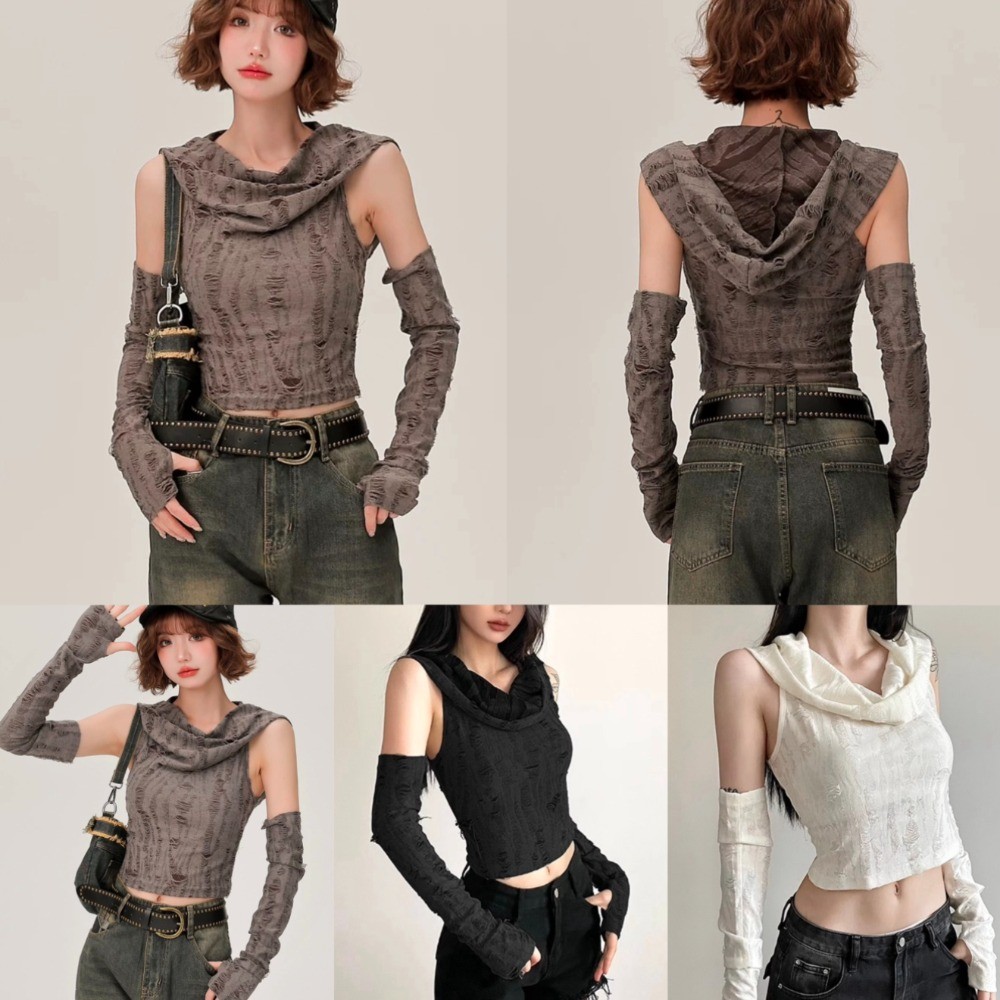ShineSatin ฤดูร้อน ผู้หญิง หลุมแตก เสื้อกั๊ก เสื้อคลุมด้วยผ้า แขนแขน 290