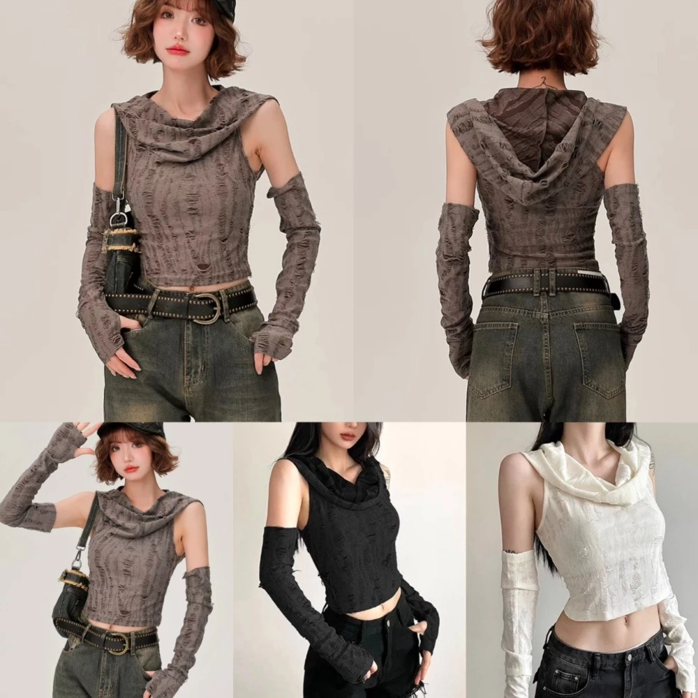 ShineSatin ฤดูร้อน ผู้หญิง หลุมแตก เสื้อกั๊ก เสื้อคลุมด้วยผ้า แขนแขน 290