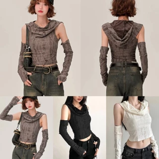 ShineSatin ฤดูร้อน ผู้หญิง หลุมแตก เสื้อกั๊ก เสื้อคลุมด้วยผ้า แขนแขน 290